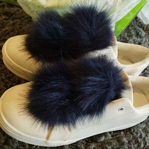 Sam Edelman leya fur sneakers, new, white